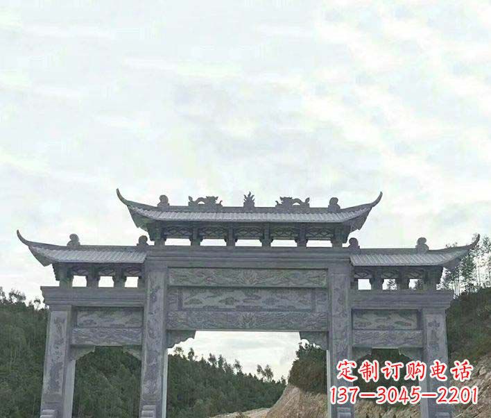 桂林园林仿古三门石牌坊景观石雕