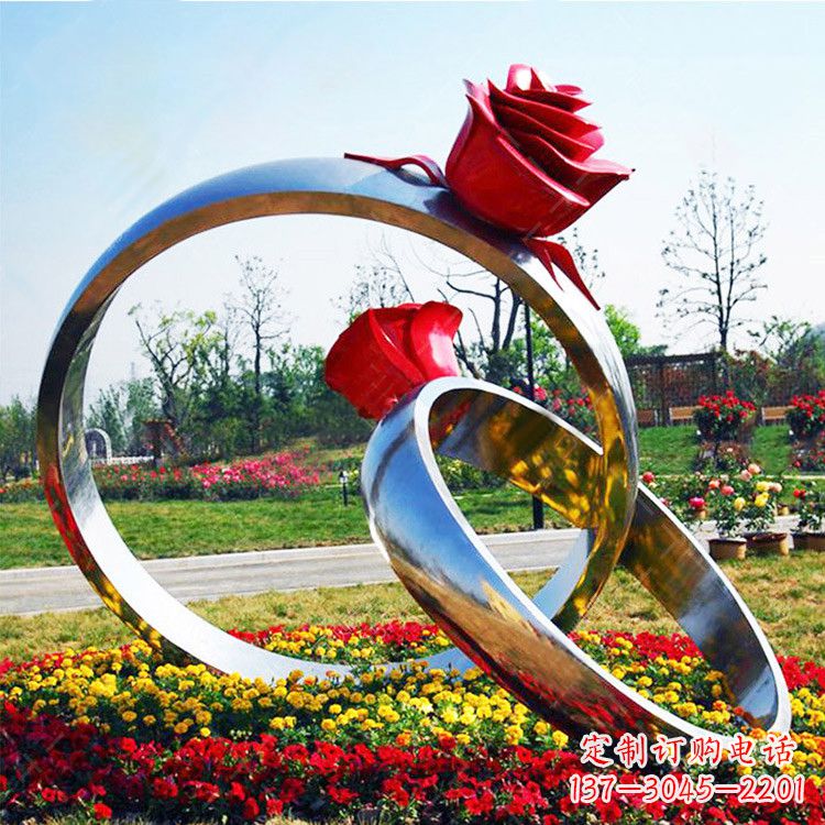 桂林园林花丛不锈钢玫瑰花戒指雕塑