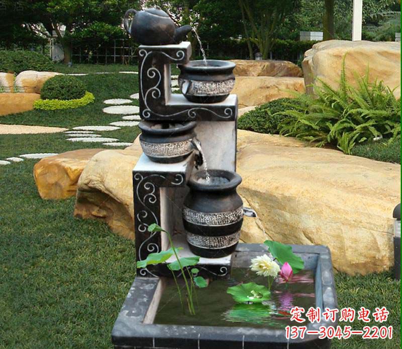 桂林园林景观茶壶流水池石雕