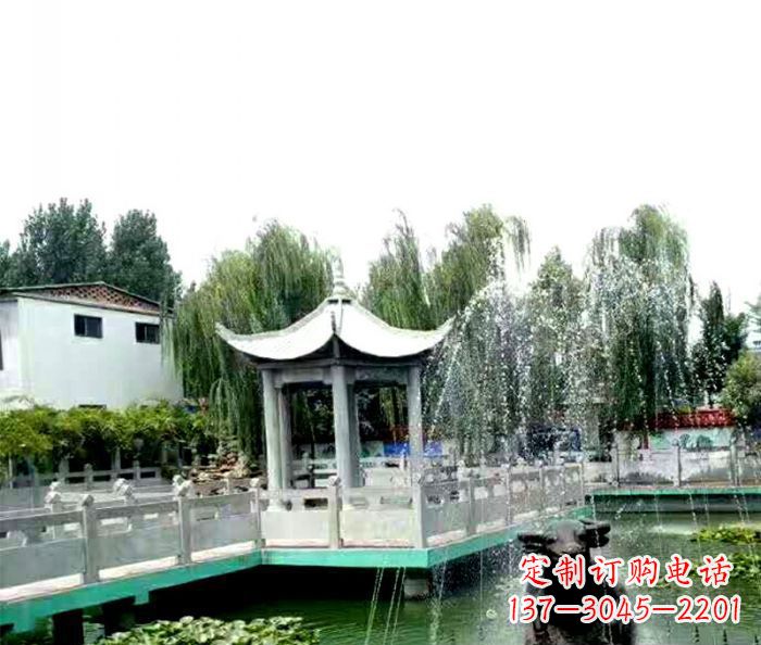 桂林园林景观单层六角石雕凉亭
