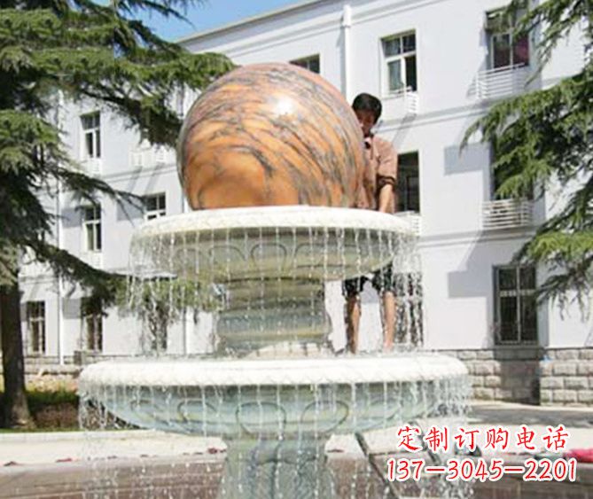 桂林园林景观晚霞红风水球喷泉石雕 (2)