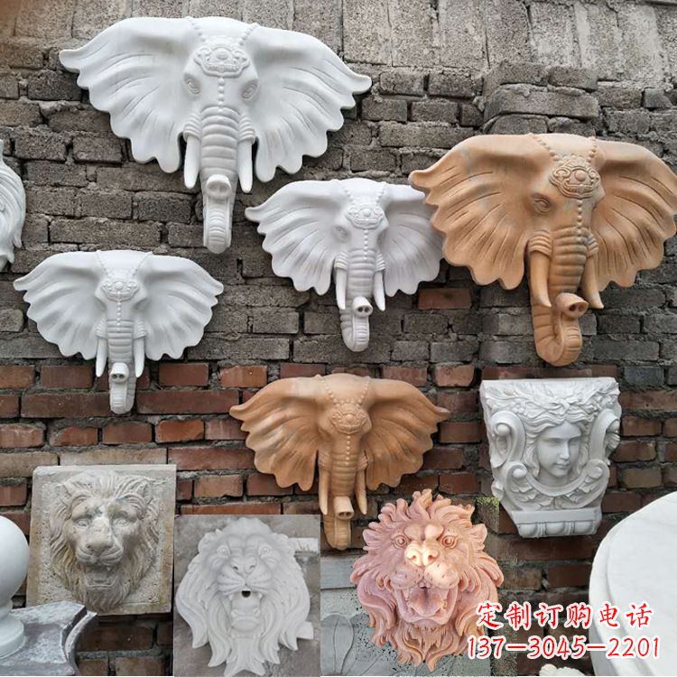 桂林园林喷水壁挂大象头部雕塑