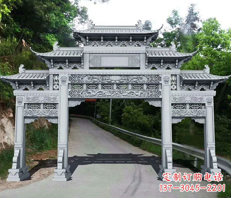 桂林园林三门石牌坊景观石雕