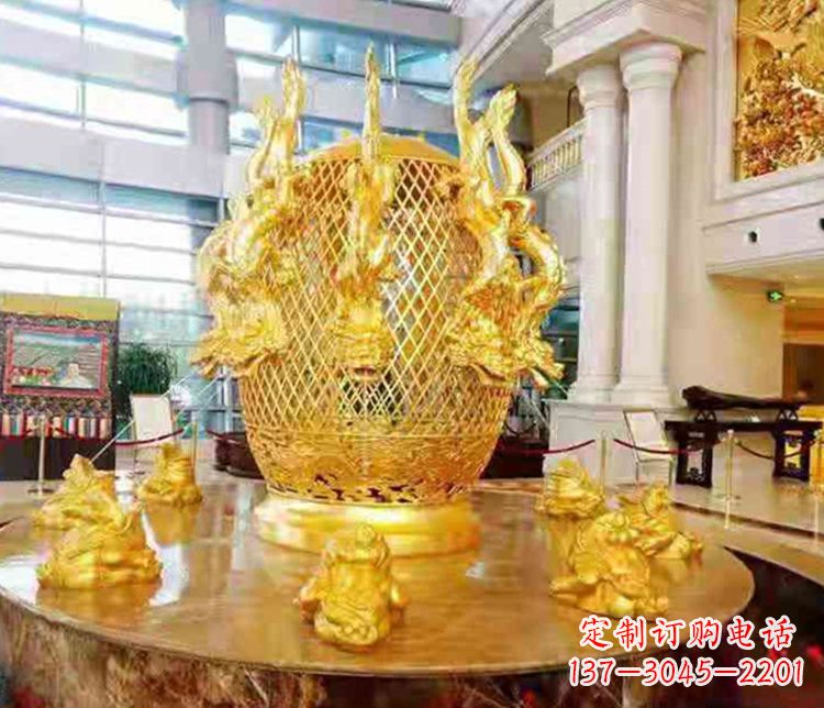 桂林张衡地动仪企业景观雕塑摆件纯铜鎏金古仪器