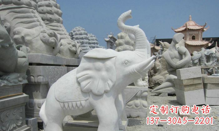 桂林招财动物汉白玉长鼻小象石雕