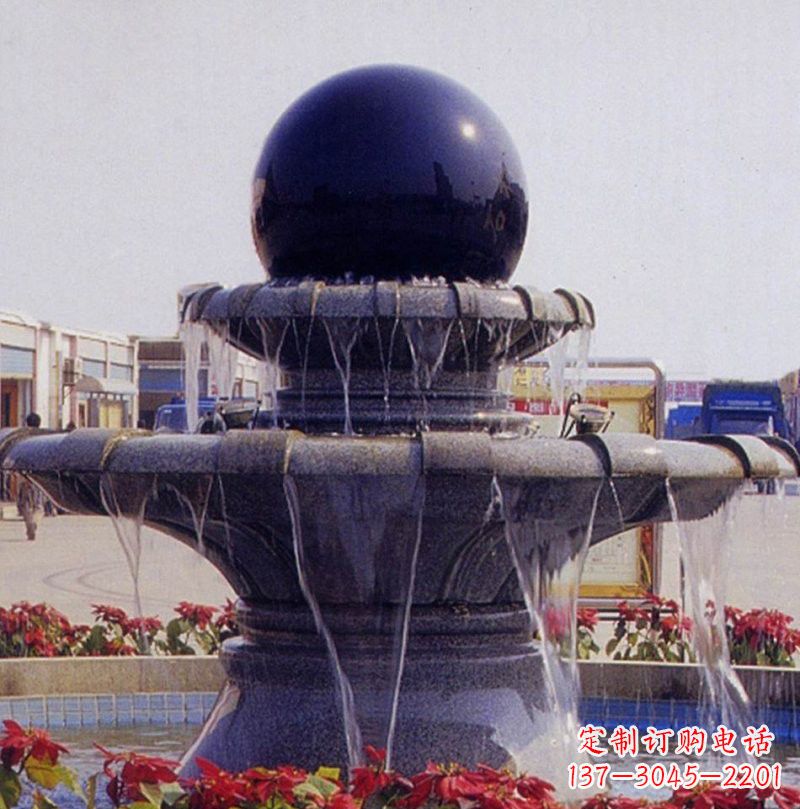 桂林中国黑双层风水球喷泉石雕