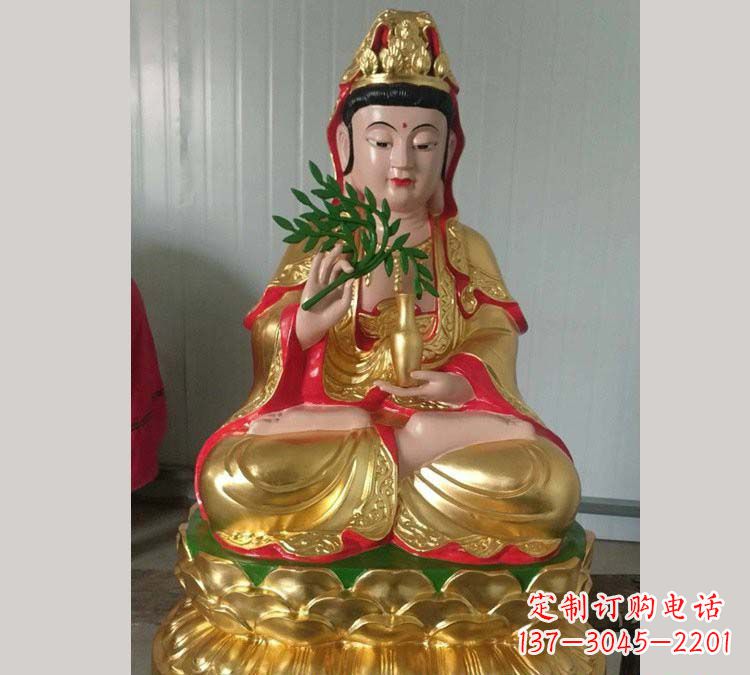 桂林铸铜贴金杨柳观音雕塑